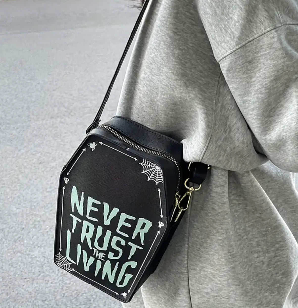 Coffin Shaped Faux Leather Never Trust the Living Bag