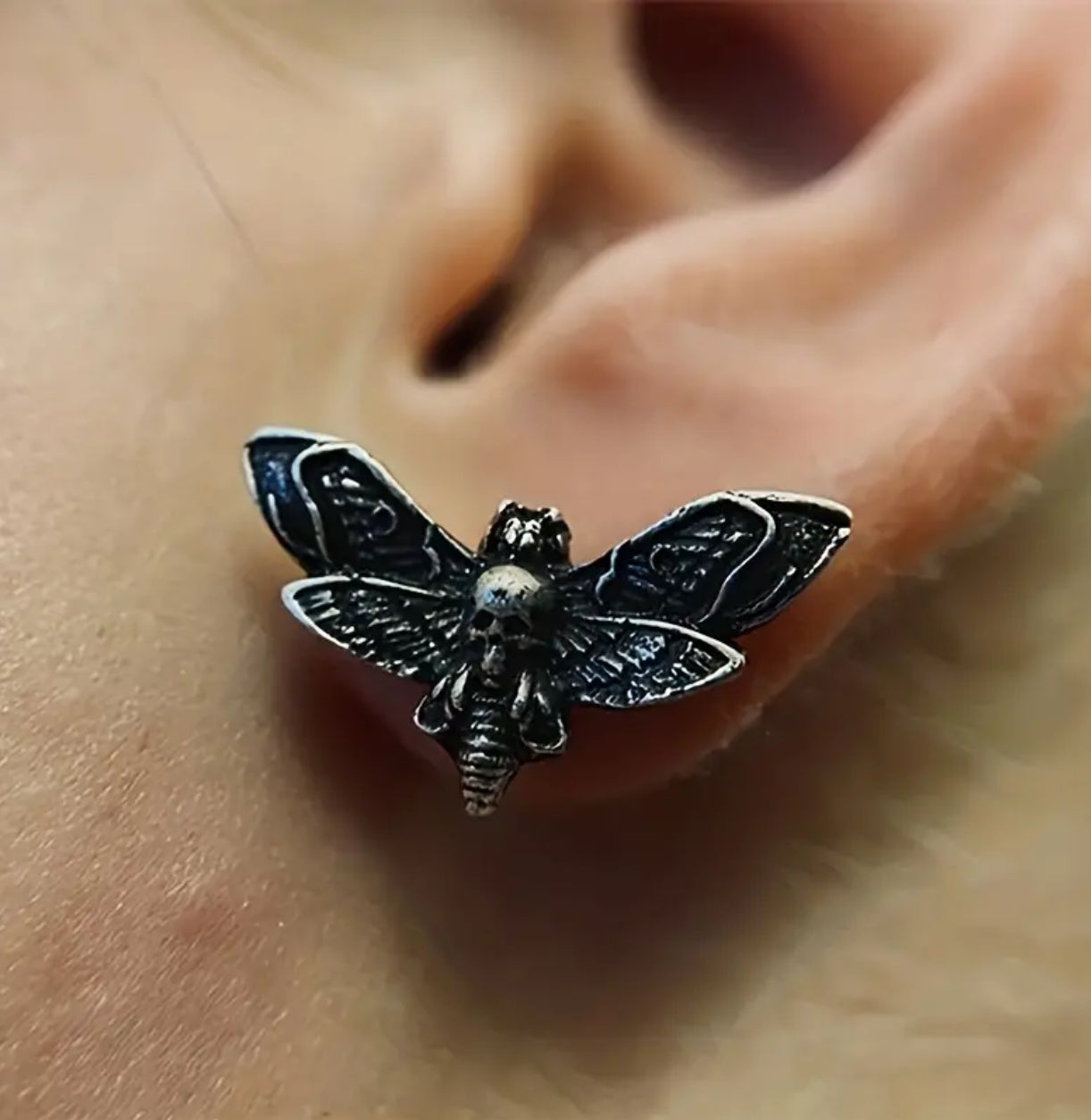 Gothic Death Moth Stud Earrings