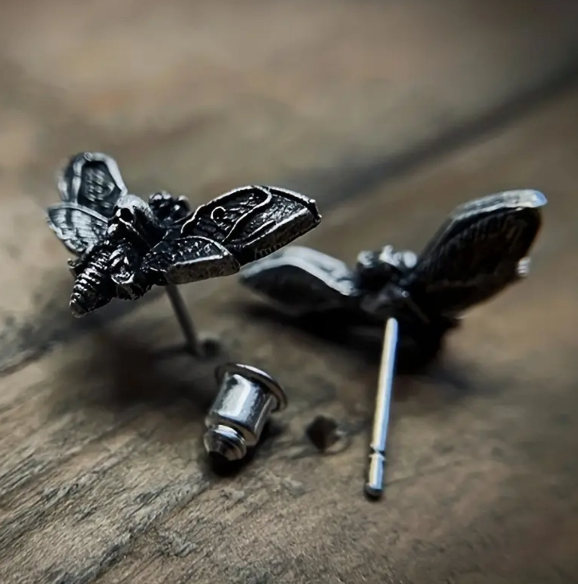 Gothic Death Moth Stud Earrings