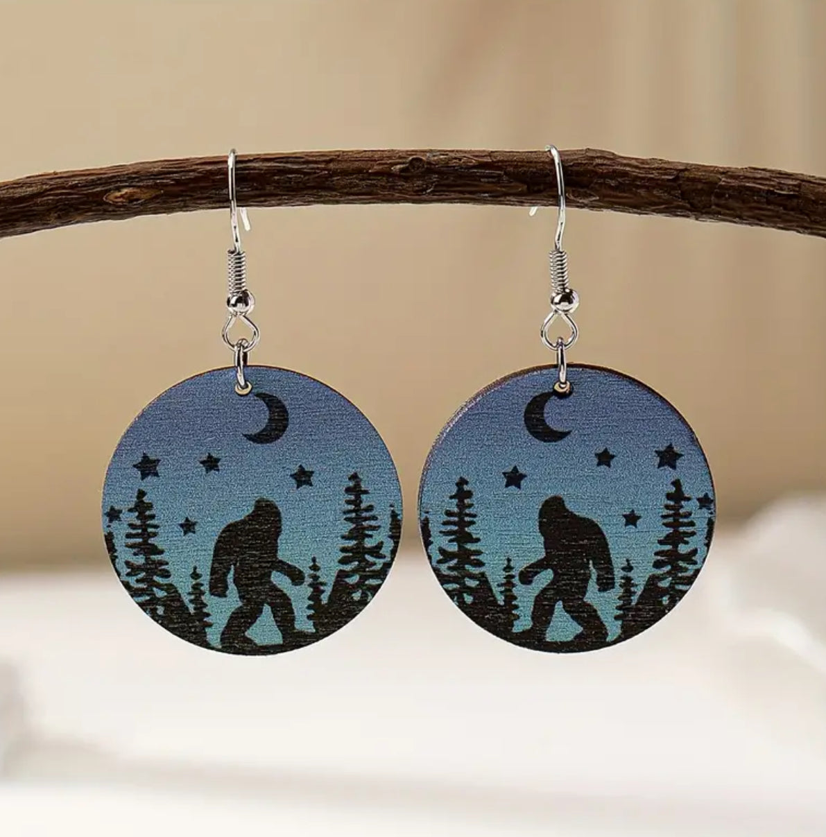 Wooden Bigfoot Earrings