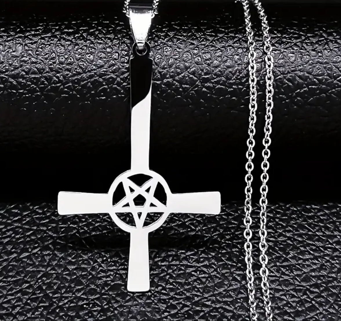 Stainless Steel Upside-Down Cross Pentagram Necklace