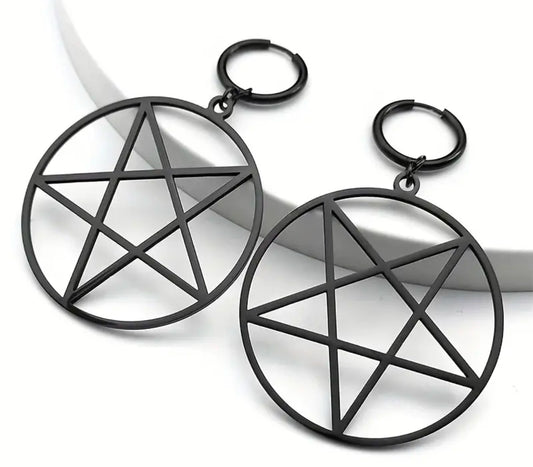 Gothic Pentagram Black Stainless Steel Earrings