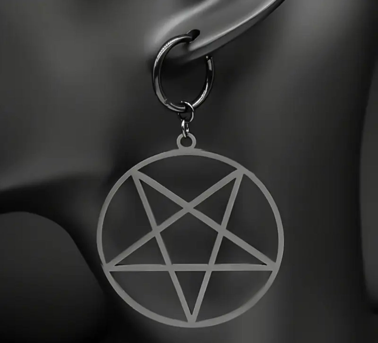 Gothic Pentagram Black Stainless Steel Earrings