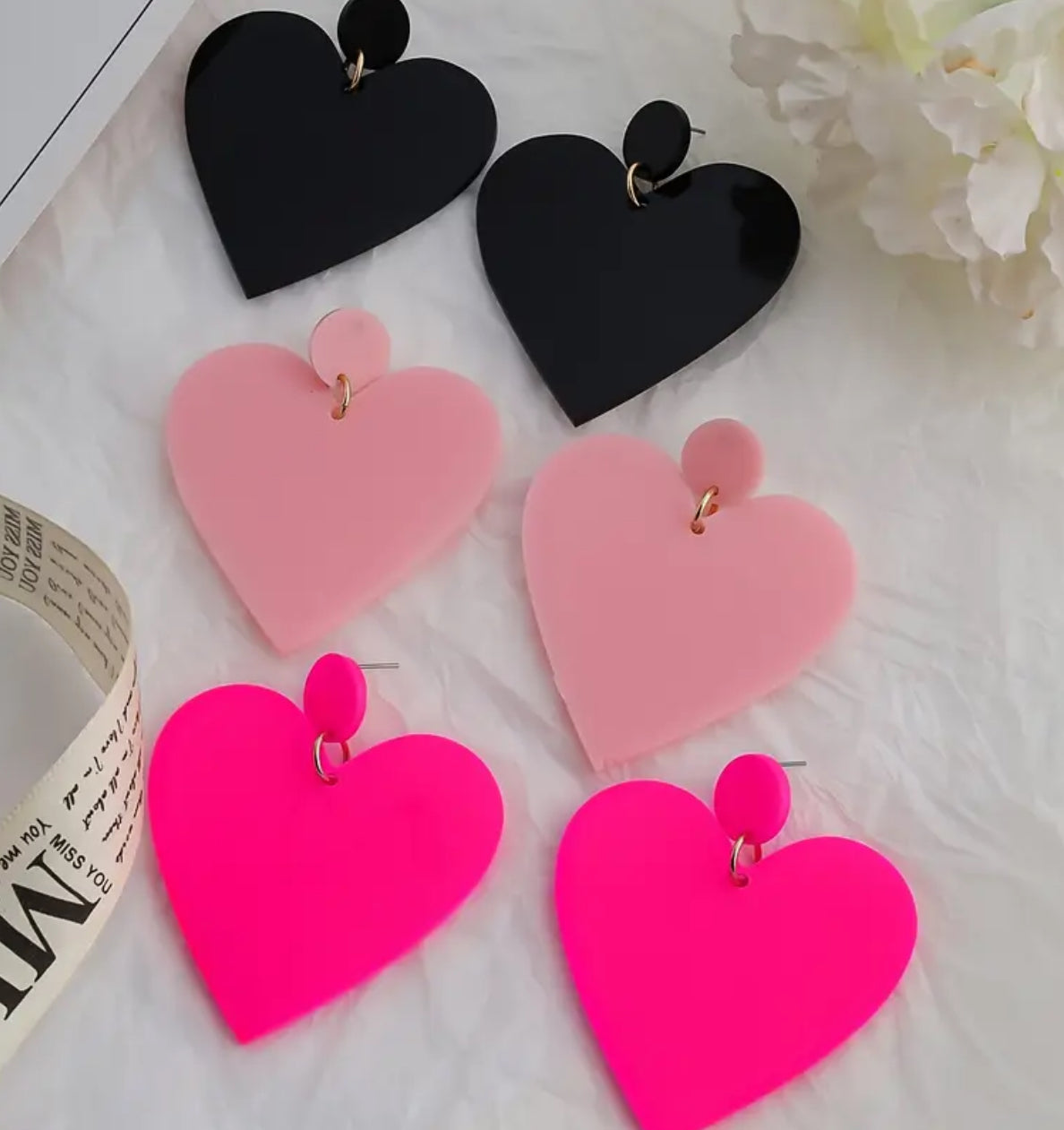 Acrylic Heart Earrings, Stainless Steel Post