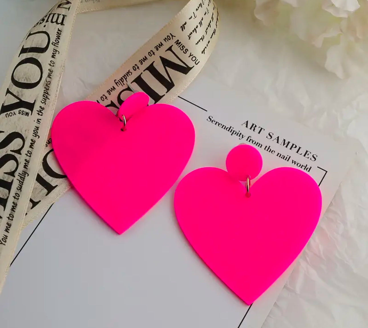 Acrylic Heart Earrings, Stainless Steel Post