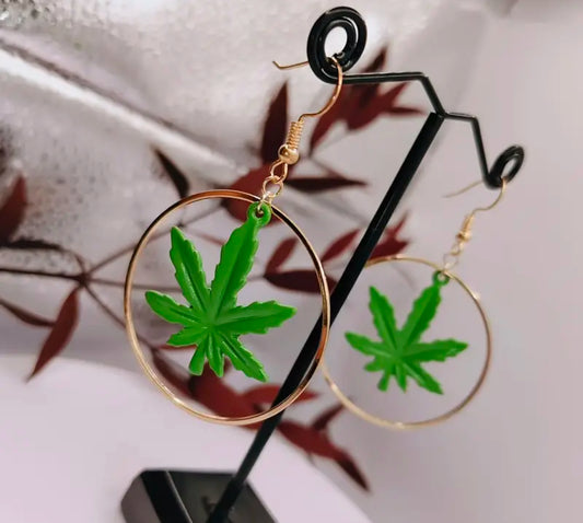 18k Plated Pot Leaf Earrings