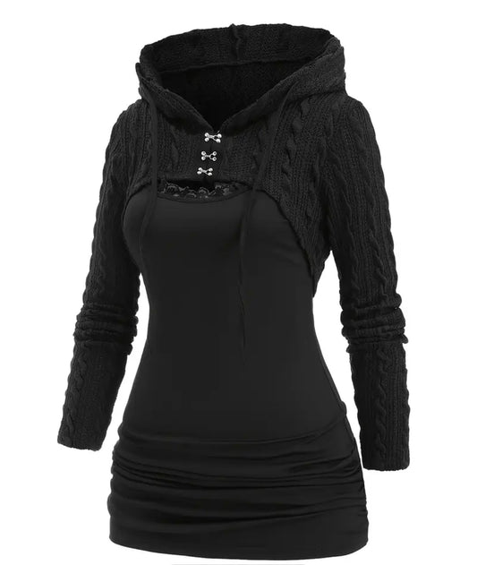 Hooded Sweater With Lace Tank Top