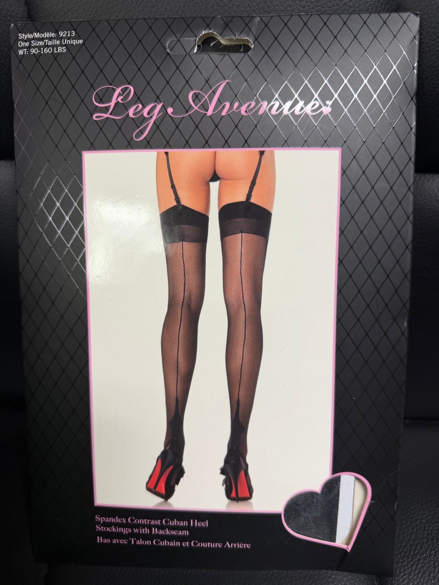 Leg Avenue- Spandex Contrast Cuban Heel Stockings w/Backseam- Black