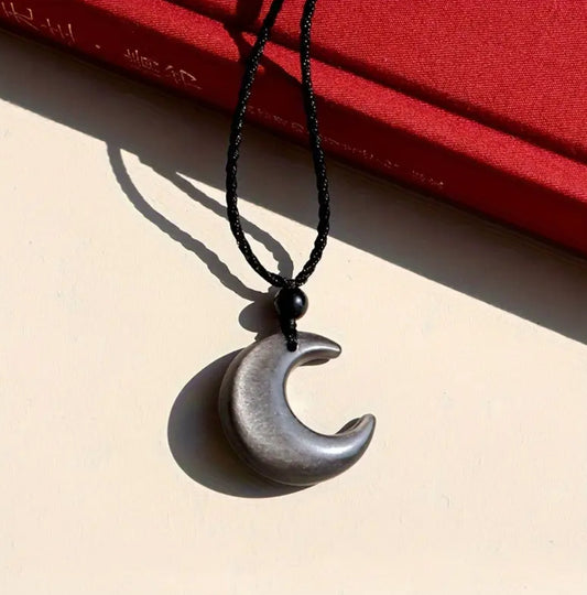 Natural Silver Flare Stone Moon Necklace