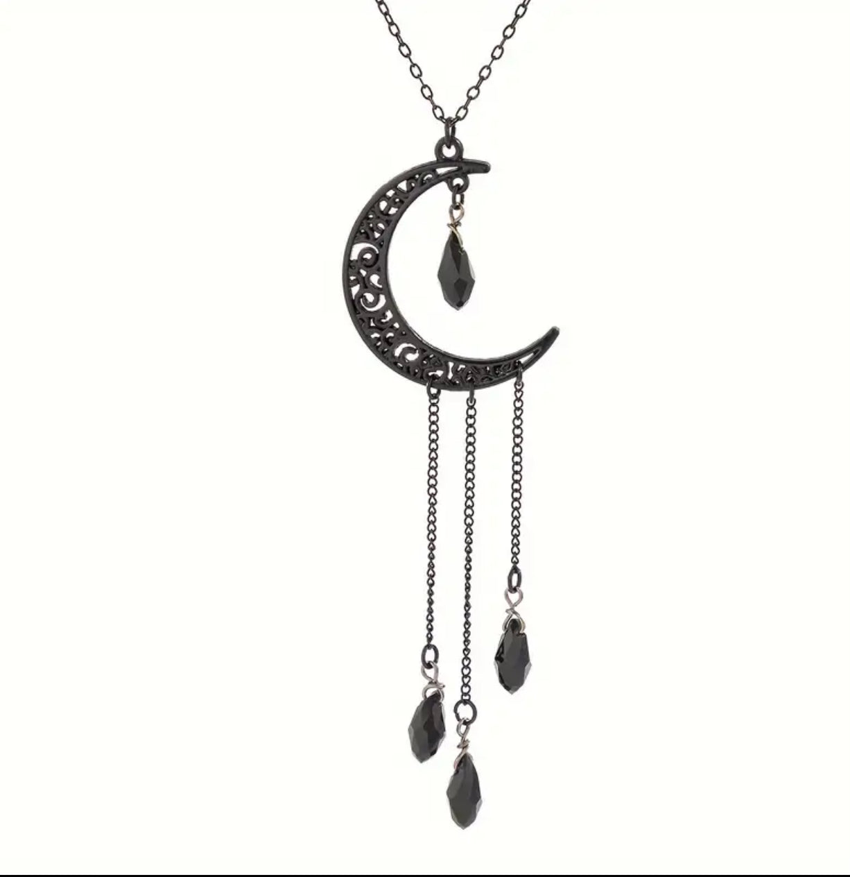 Black Tassel Moon Necklace