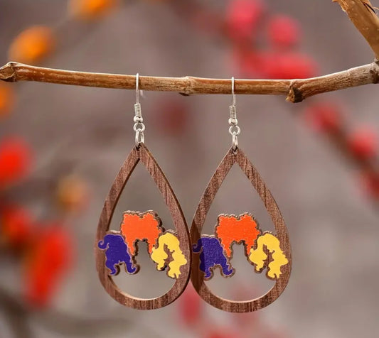 Wooden Hocus Pocus Outline Earrings