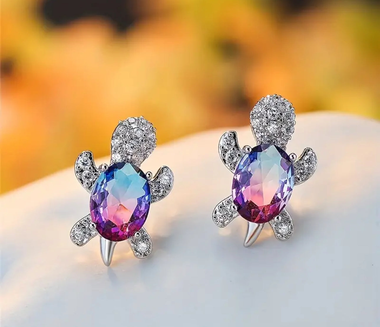 Cubic Zirconia Turtle Stud Earrings