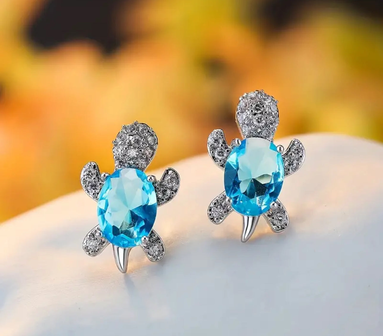 Cubic Zirconia Turtle Stud Earrings