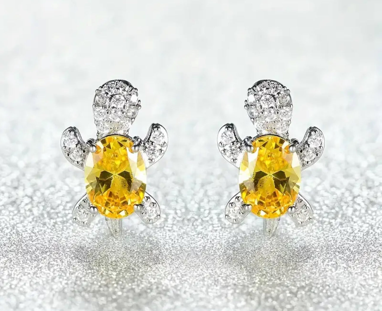 Cubic Zirconia Turtle Stud Earrings