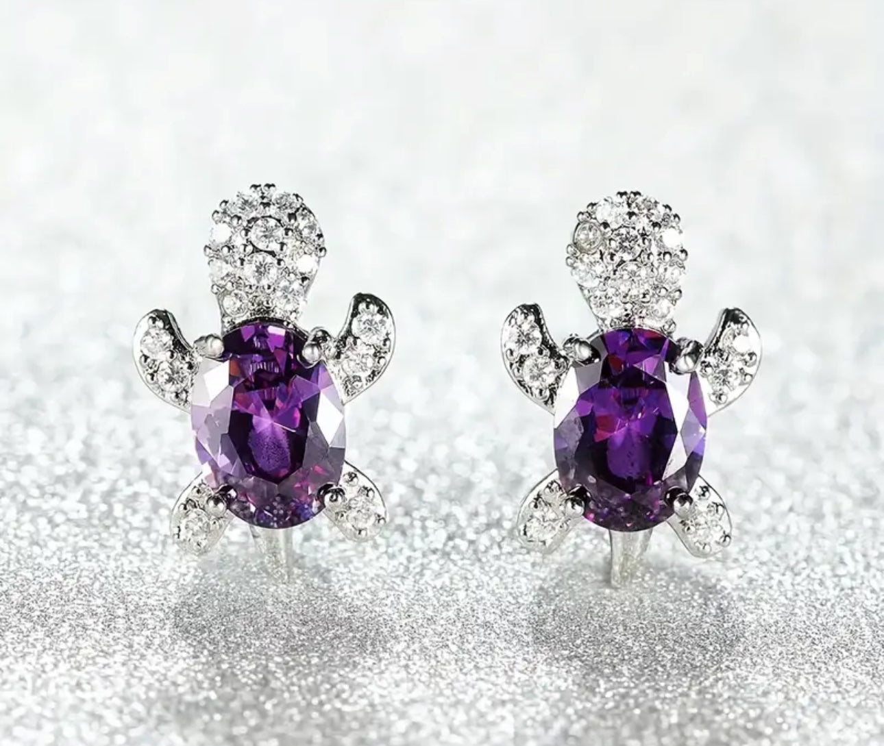 Cubic Zirconia Turtle Stud Earrings