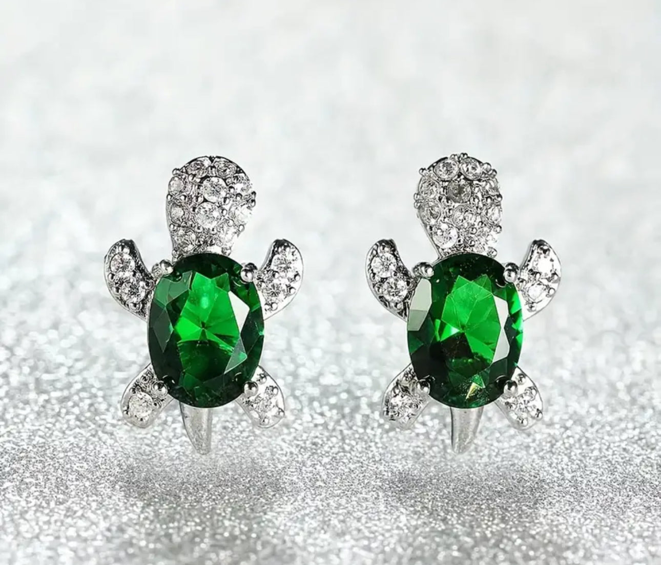 Cubic Zirconia Turtle Stud Earrings