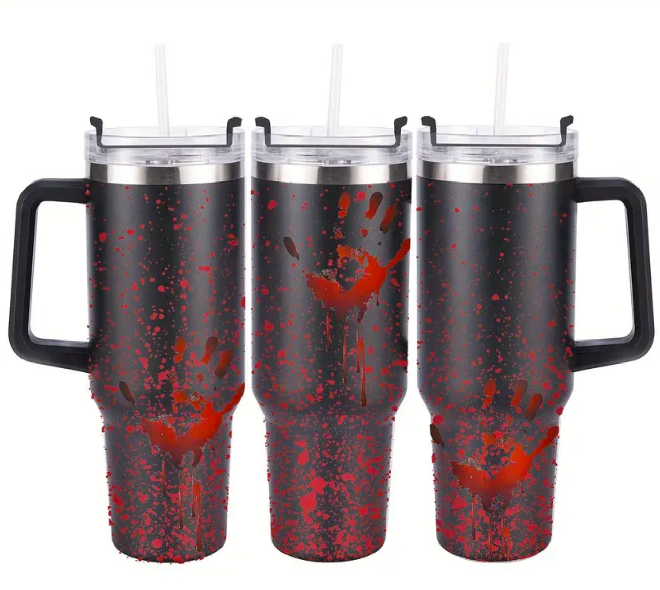 Black with Bloody Handprints 40-ounce Stainless Steel Double-Walled Tumbler