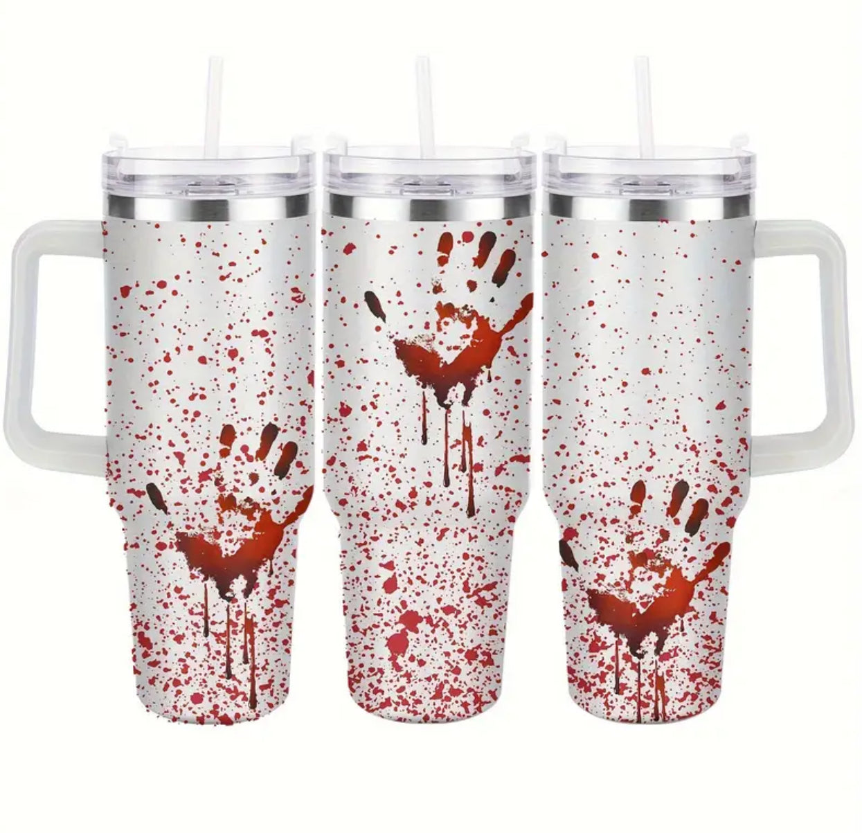 White with Bloody Handprints 40-ounce Stainless Steel Double-Walled Tumbler