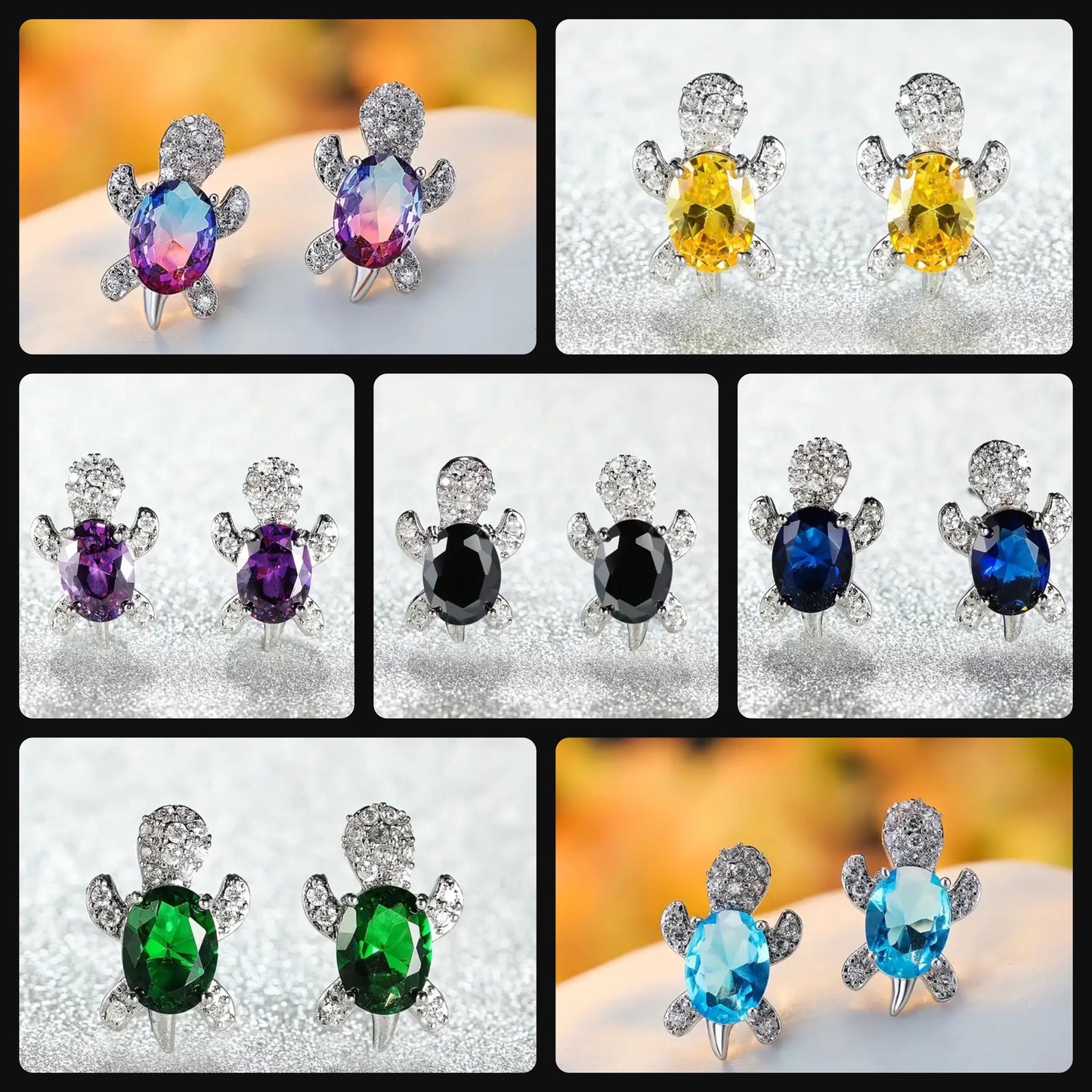 Cubic Zirconia Turtle Stud Earrings