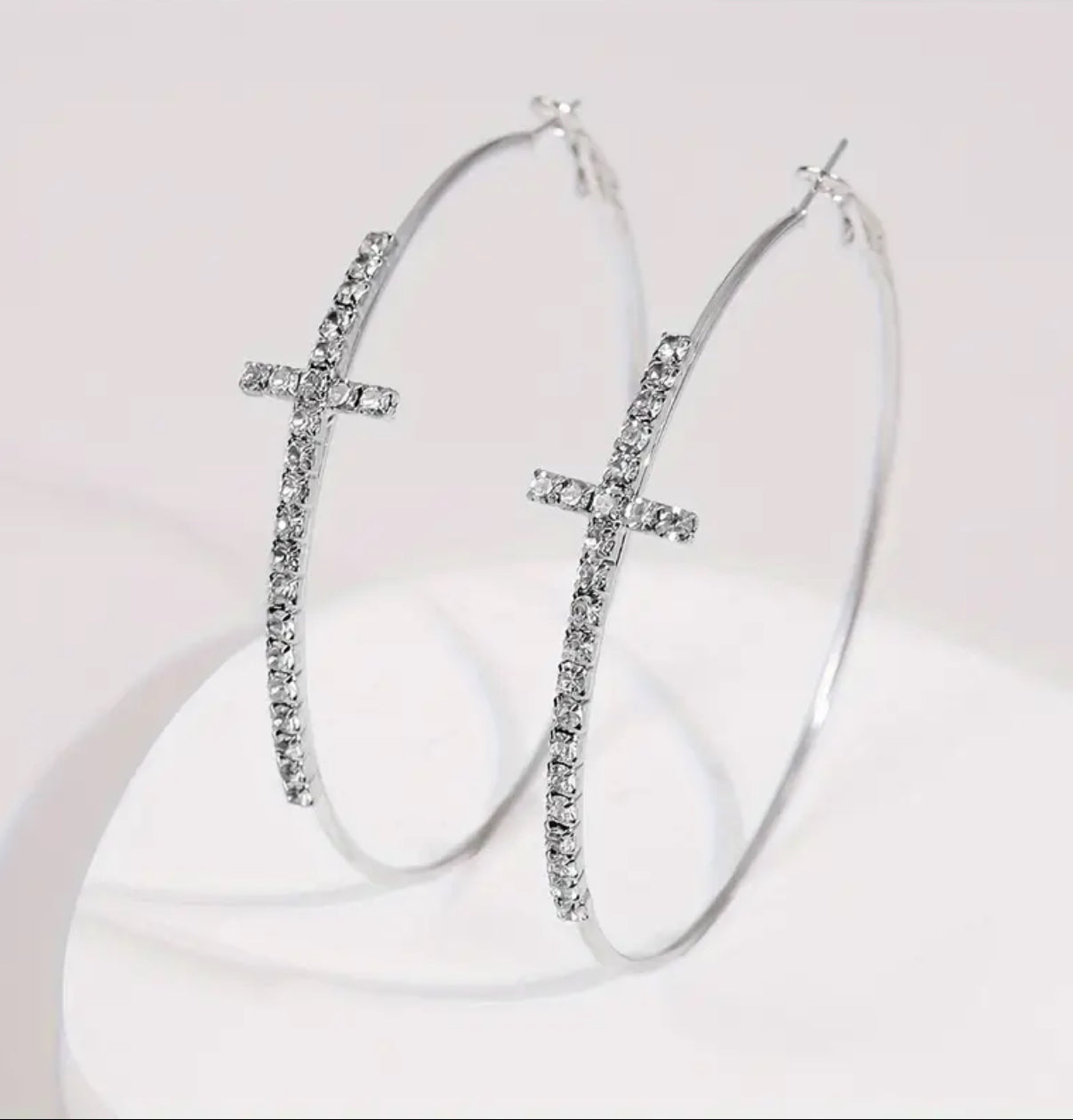 Rhinestone Cross Hoop Earrings