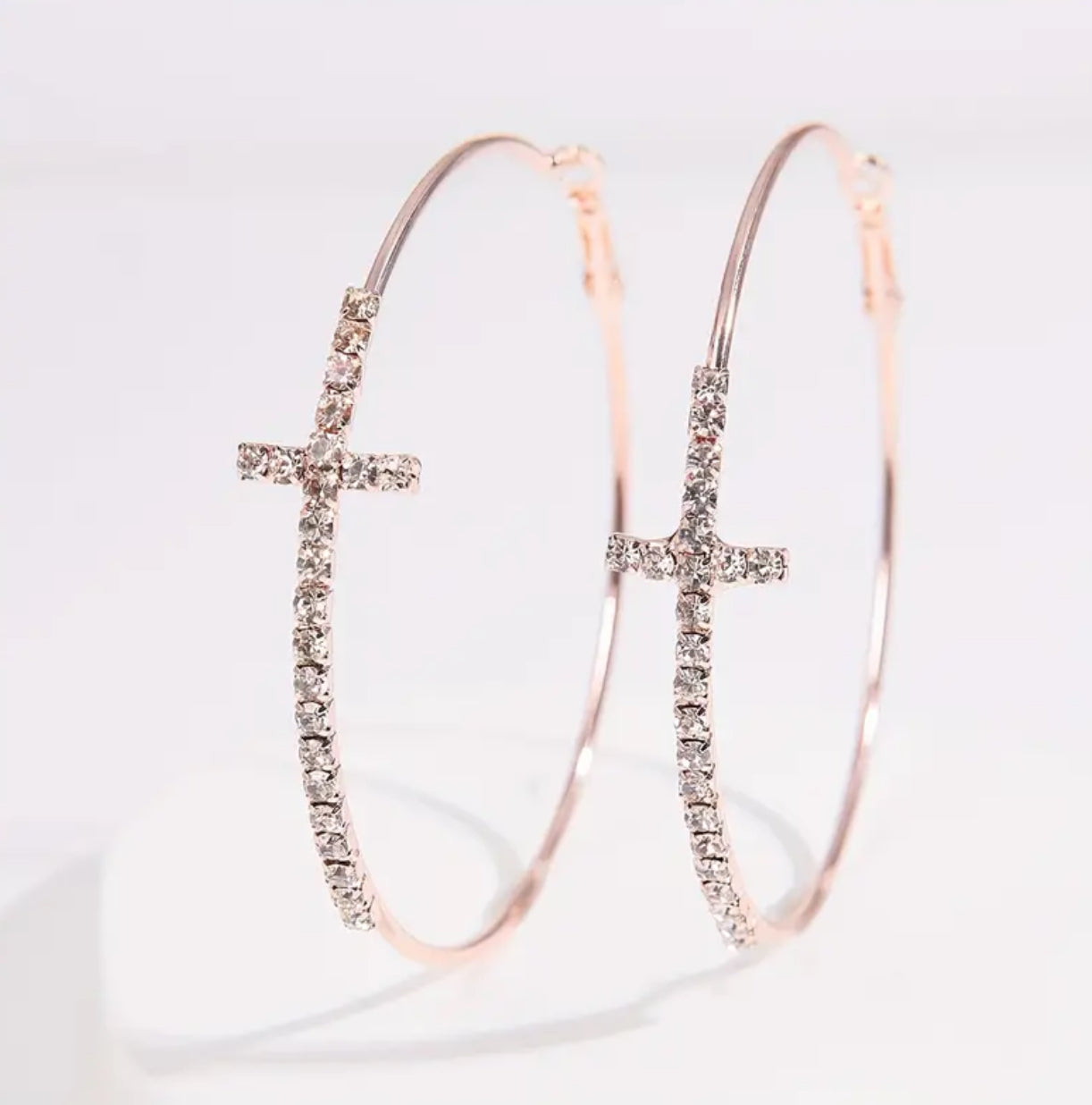 Rhinestone Cross Hoop Earrings