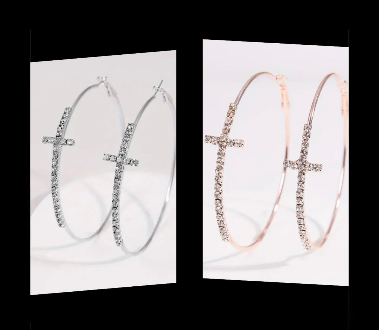 Rhinestone Cross Hoop Earrings