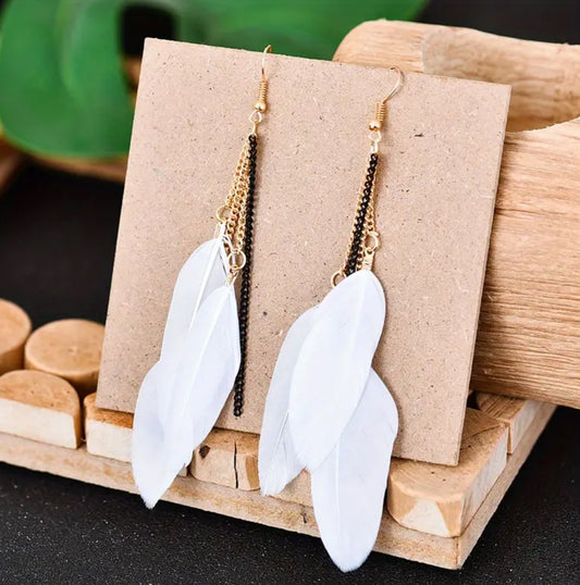 Feather and Chain Earrings