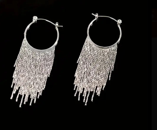 Elegant Silver 18k Gold-Plated Tassel Earrings