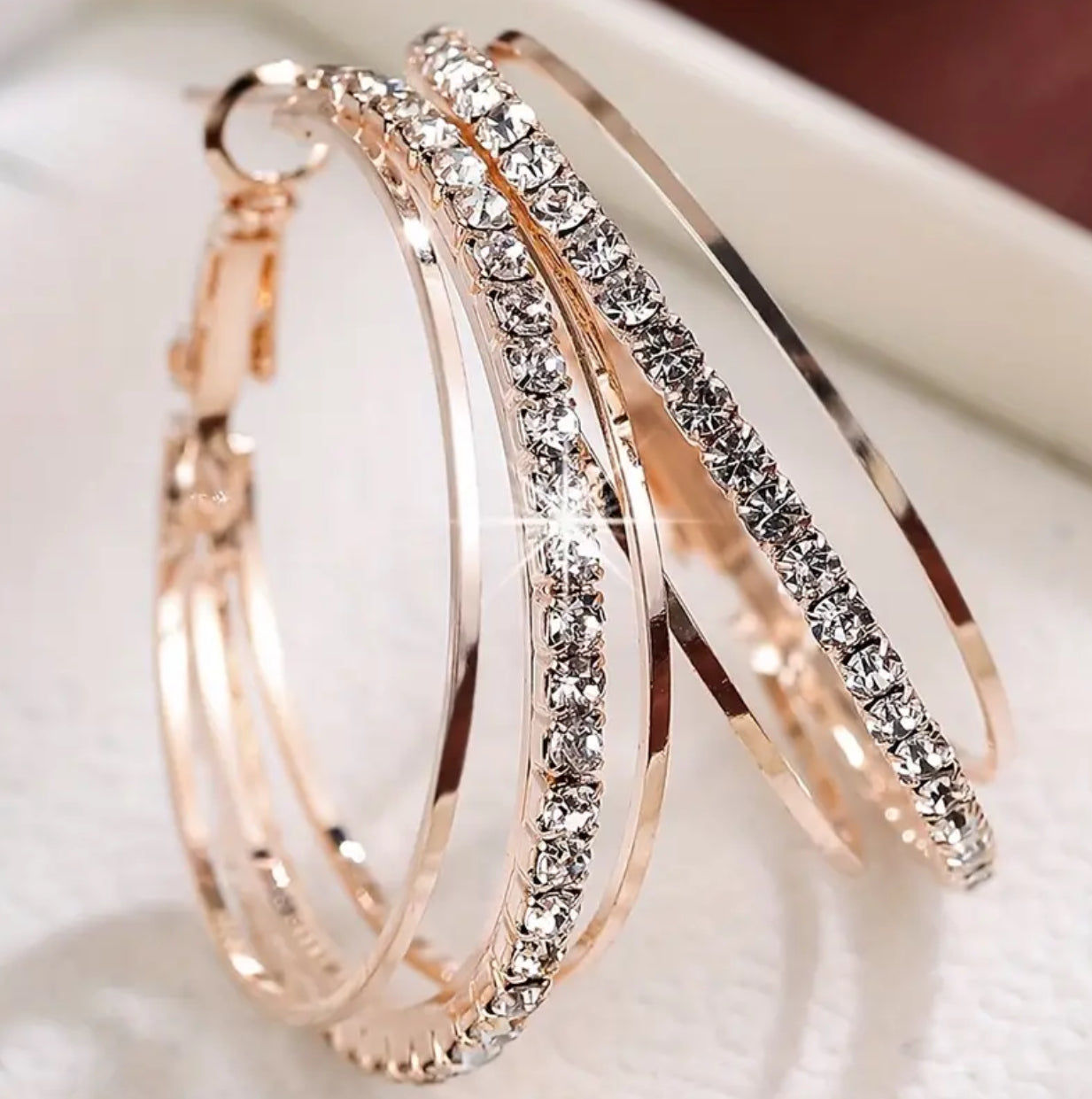 18k Gold-Plated Cubic Zirconia Triple Hoop Earrings