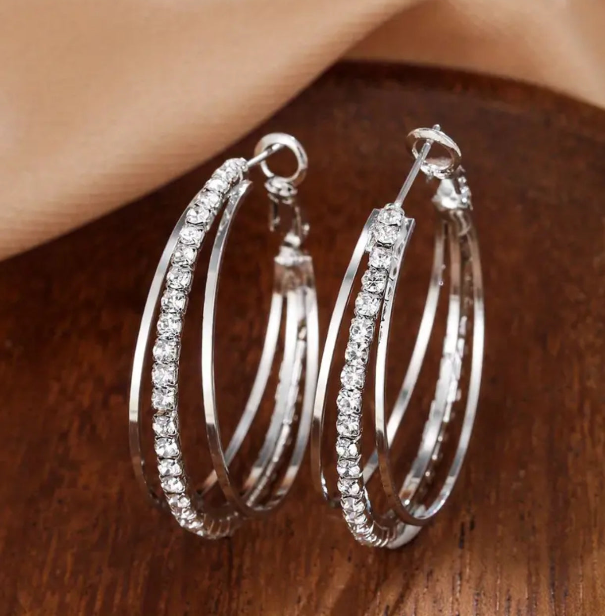 18k Gold-Plated Cubic Zirconia Triple Hoop Earrings