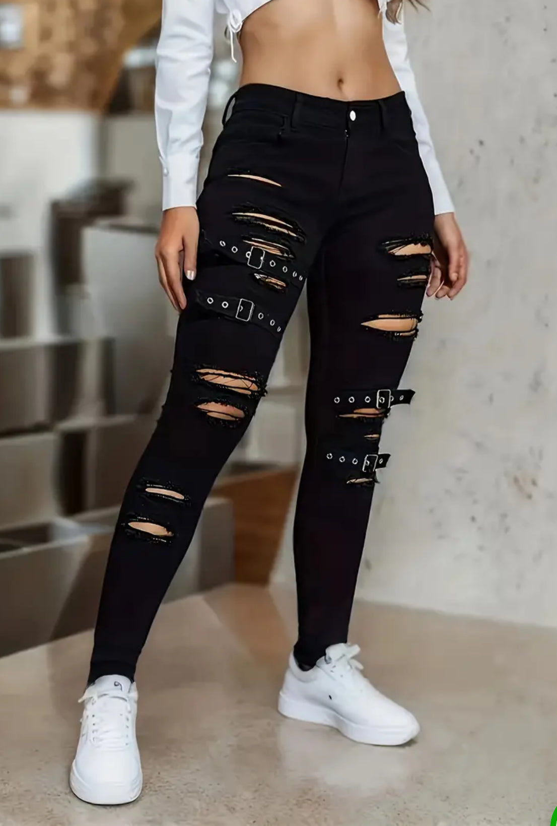 Distressed Black Buckle Jeans