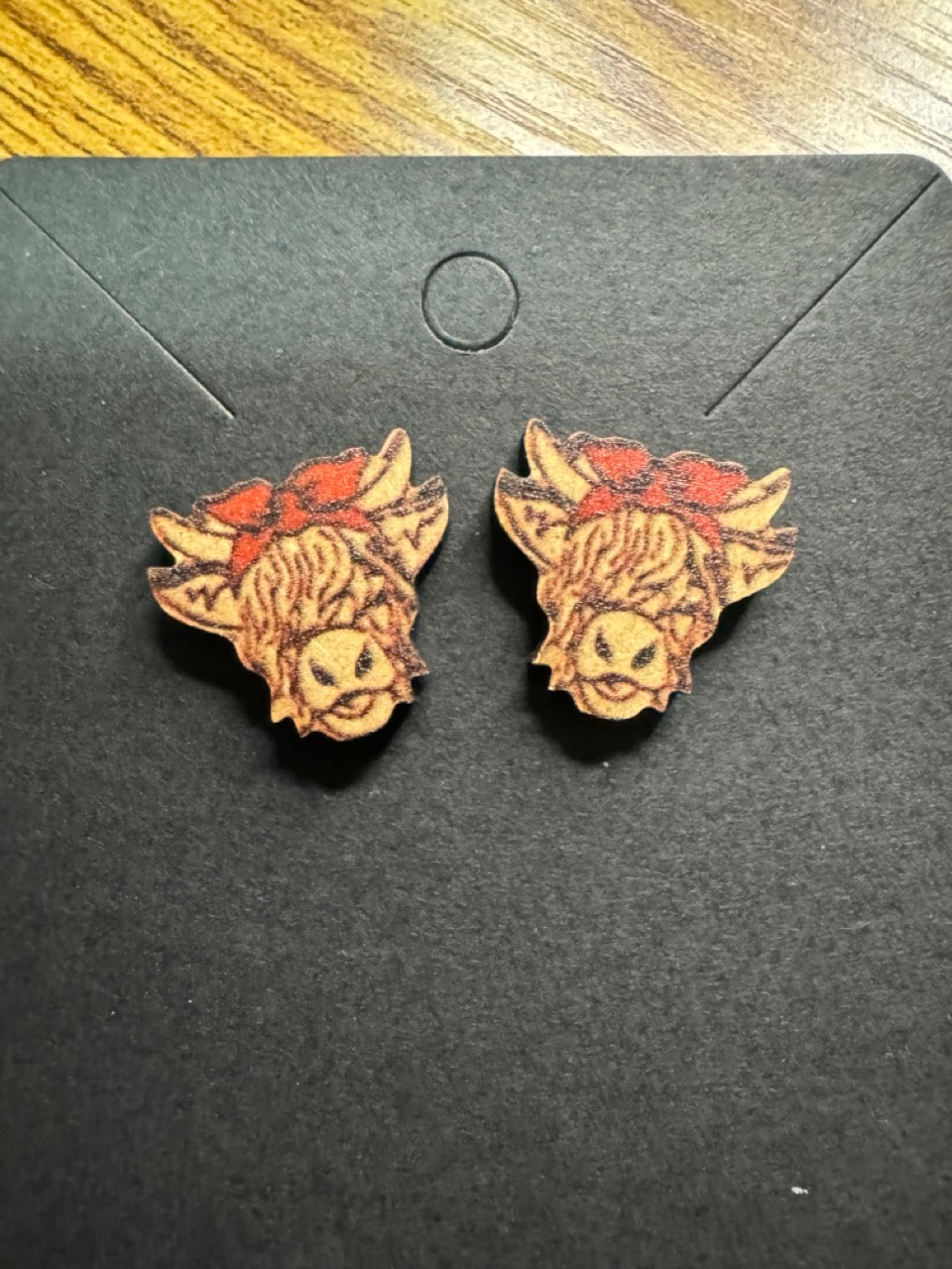 Wood Cow Stud Earrings