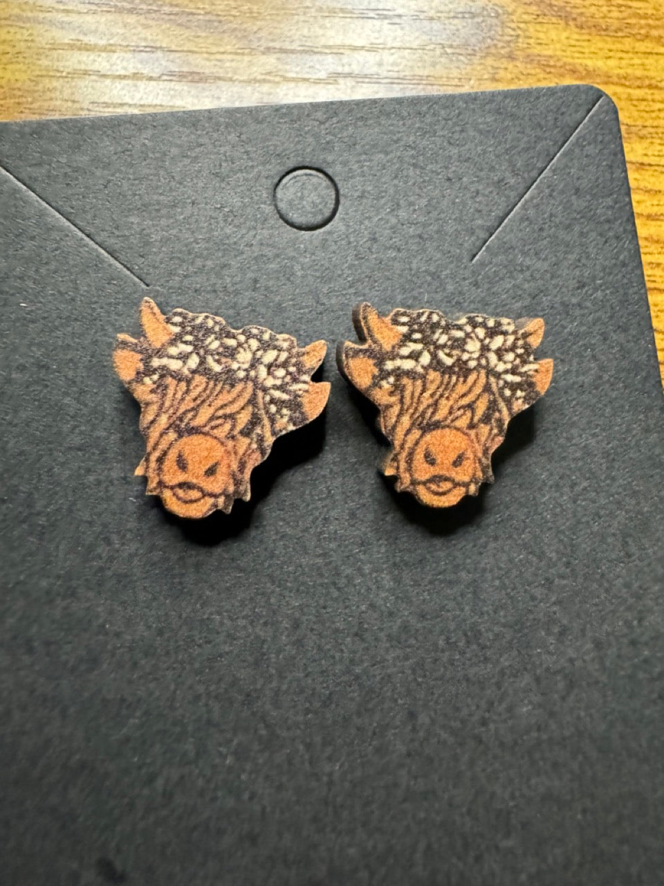 Wood Cow Stud Earrings