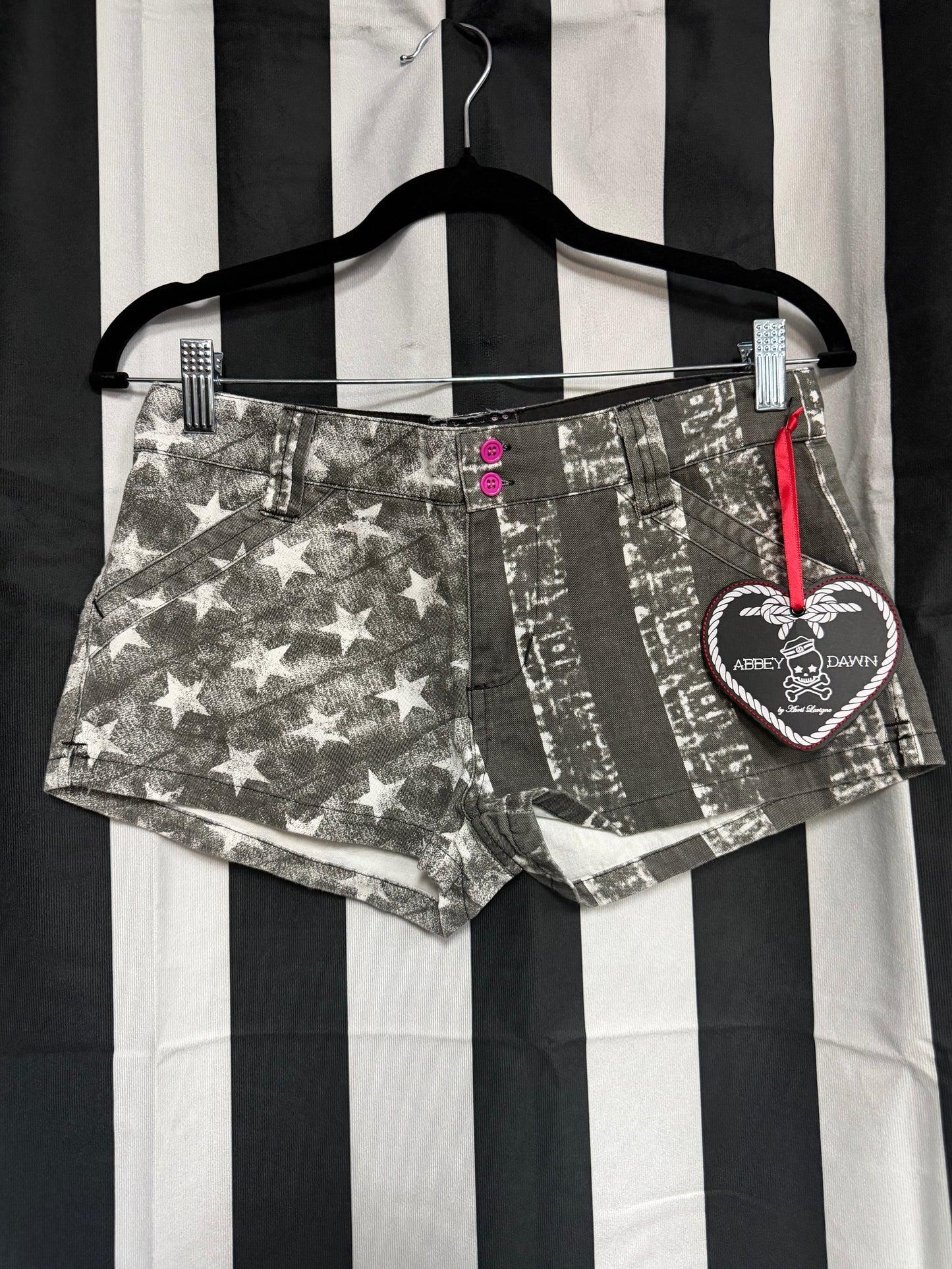Abbey Dawn B&W Flag Pledge Shorts- 30" waist