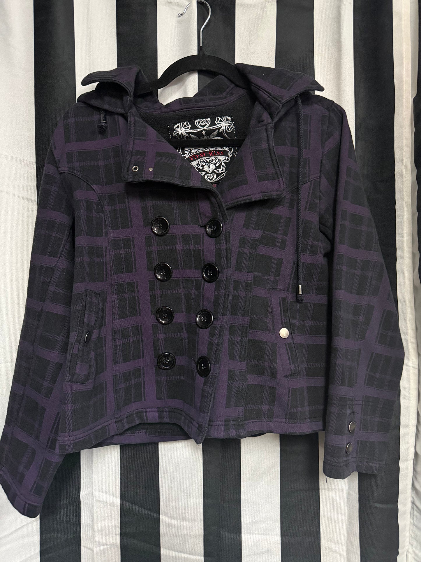 Y2K First Kiss Purple Plaid Crop Jacket- M