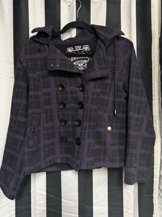 Y2K First Kiss Purple Plaid Crop Jacket- M