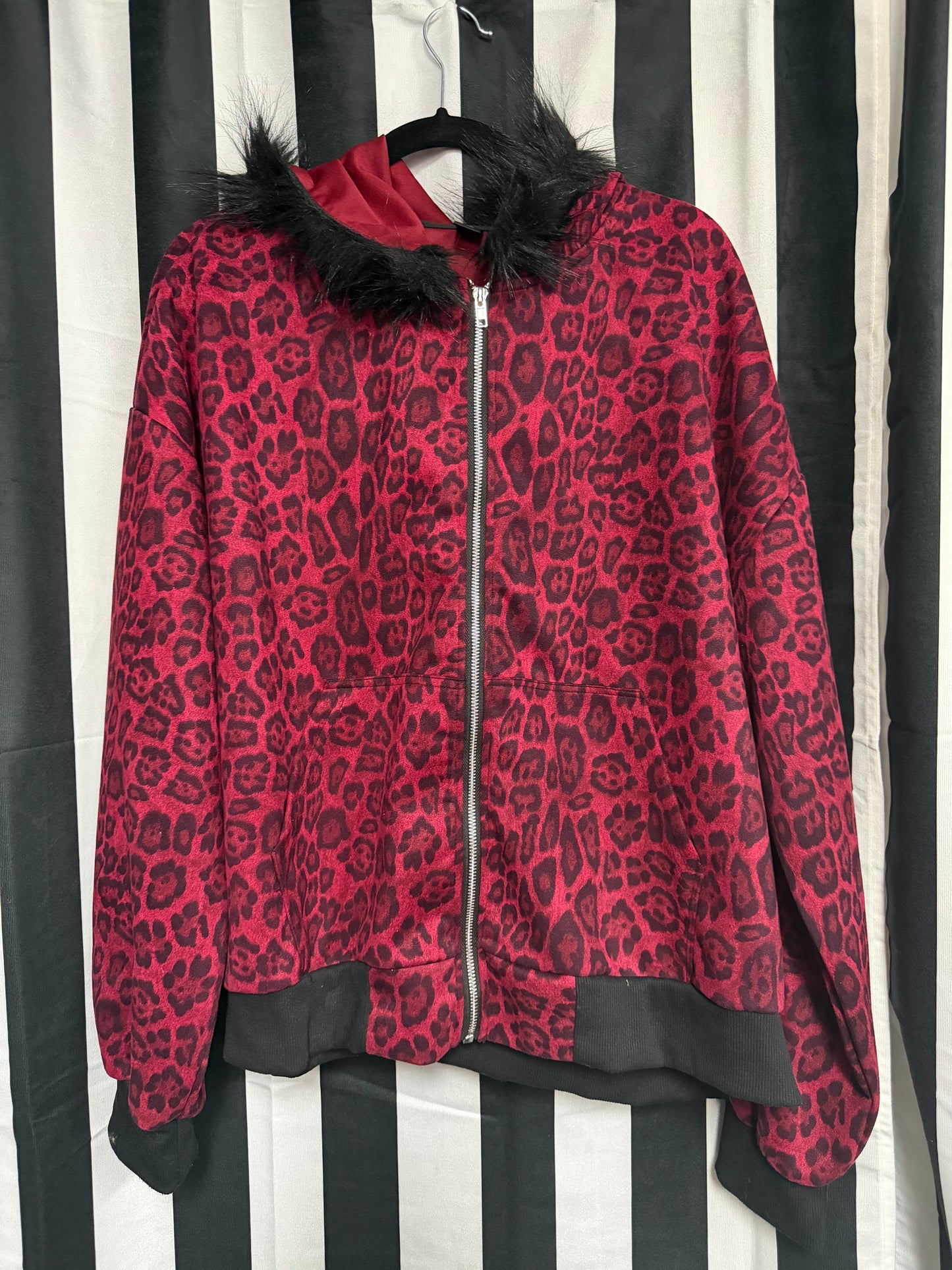 Burgundy Leopard Zip Up- Size XL