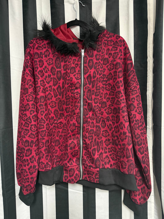 Burgundy Leopard Zip Up- Size XL