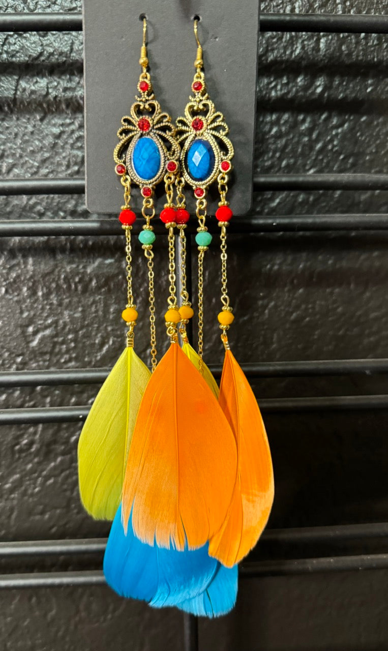 Colorful Crystal Bead Feather Earrings