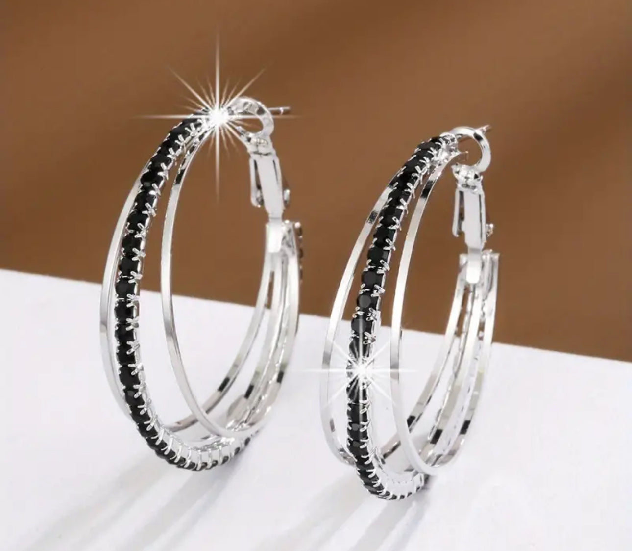 18k Gold-Plated Cubic Zirconia Triple Hoop Earrings