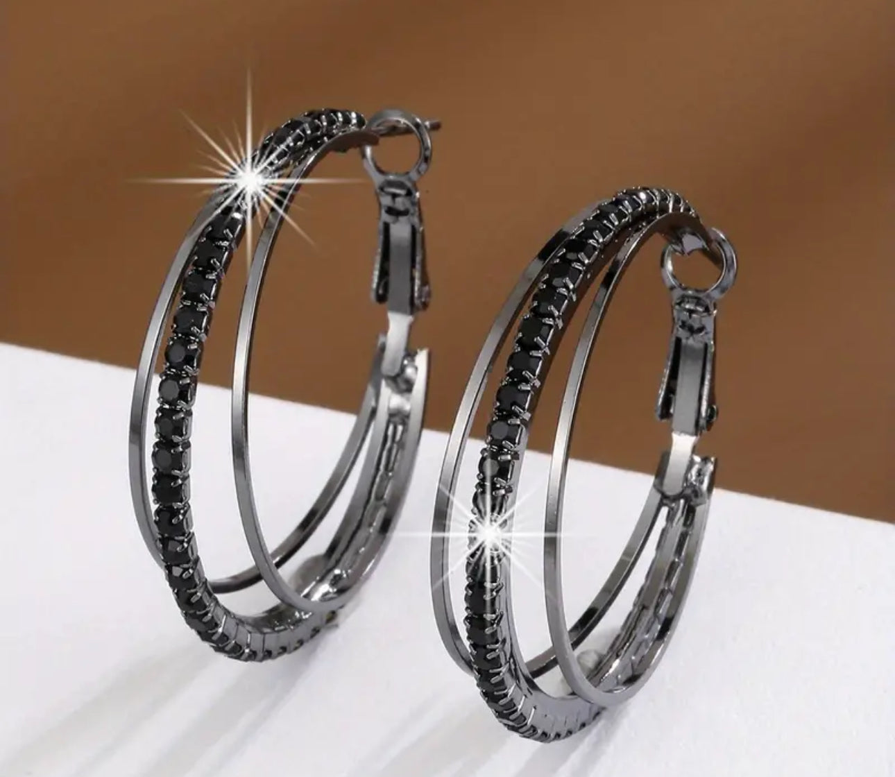 18k Gold-Plated Cubic Zirconia Triple Hoop Earrings