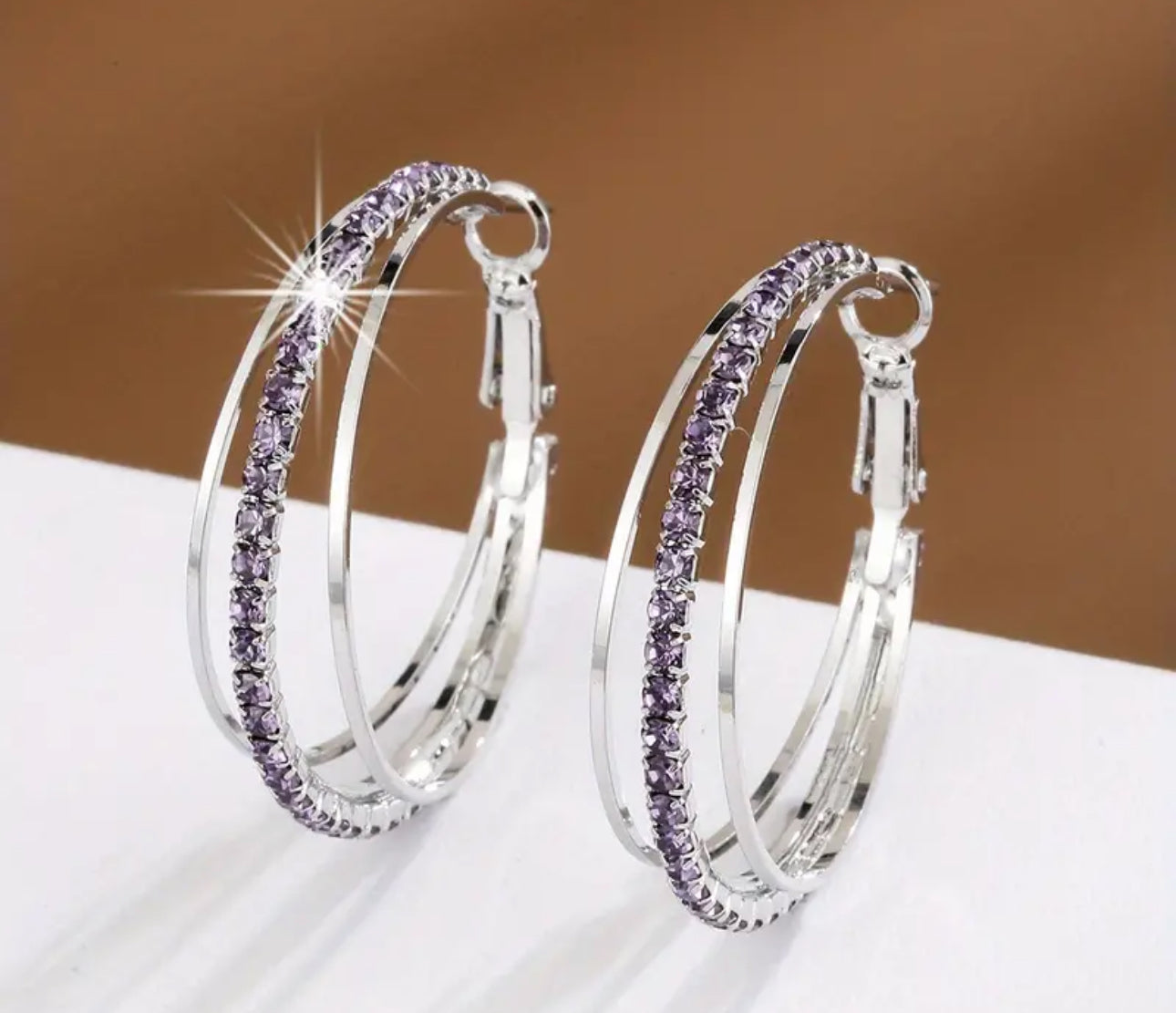 18k Gold-Plated Cubic Zirconia Triple Hoop Earrings