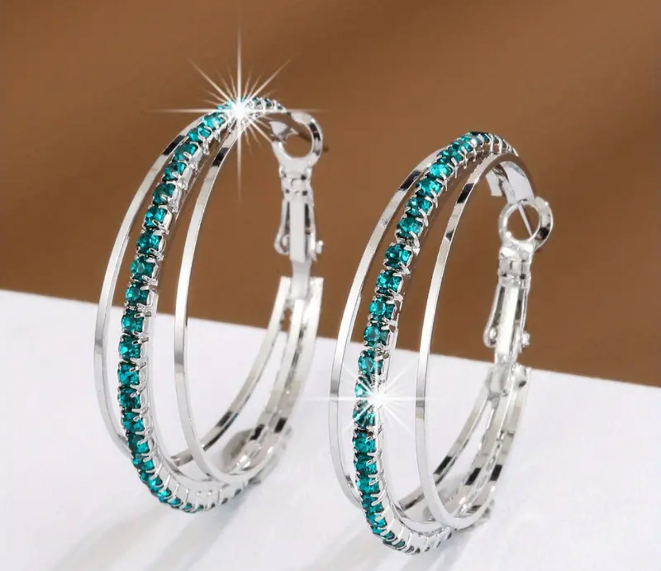 18k Gold-Plated Cubic Zirconia Triple Hoop Earrings