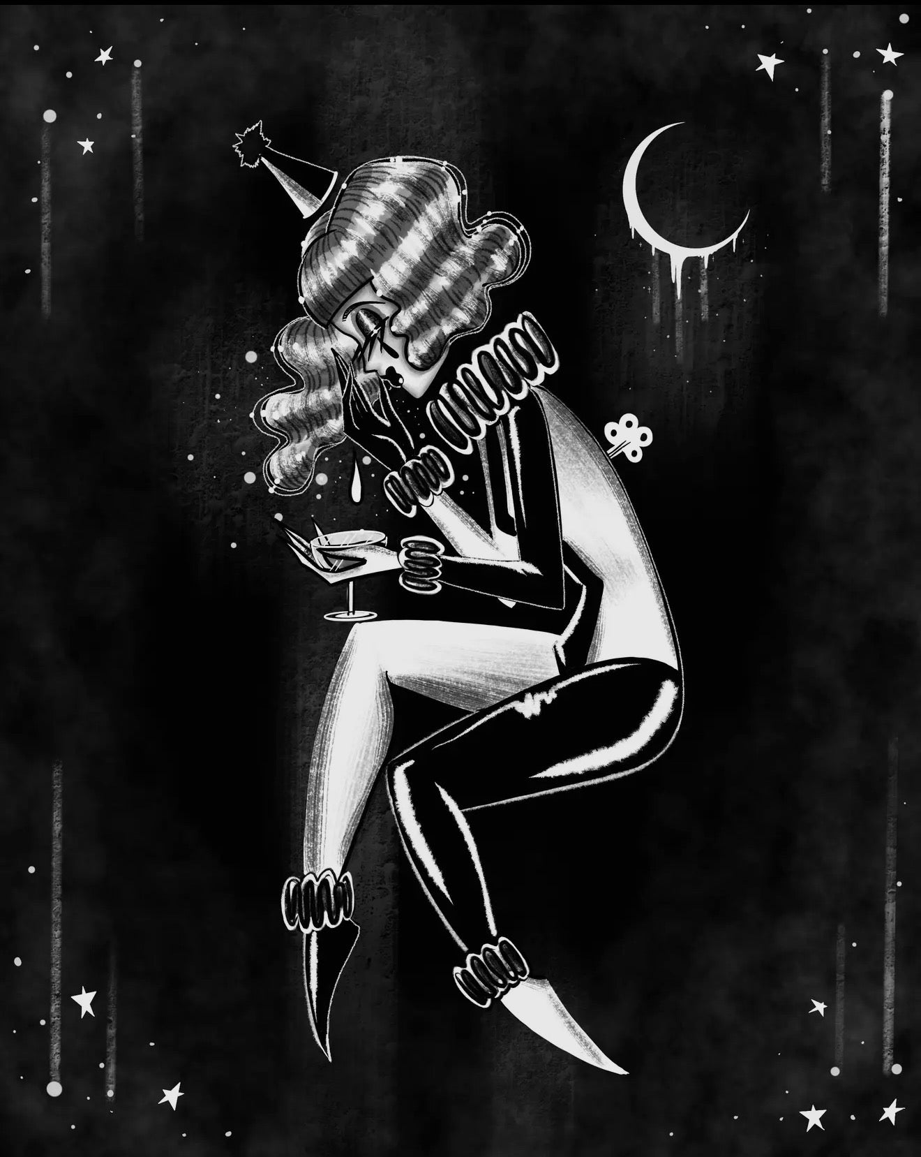 Sad Clown on New Years Fine Art Print- 8x10