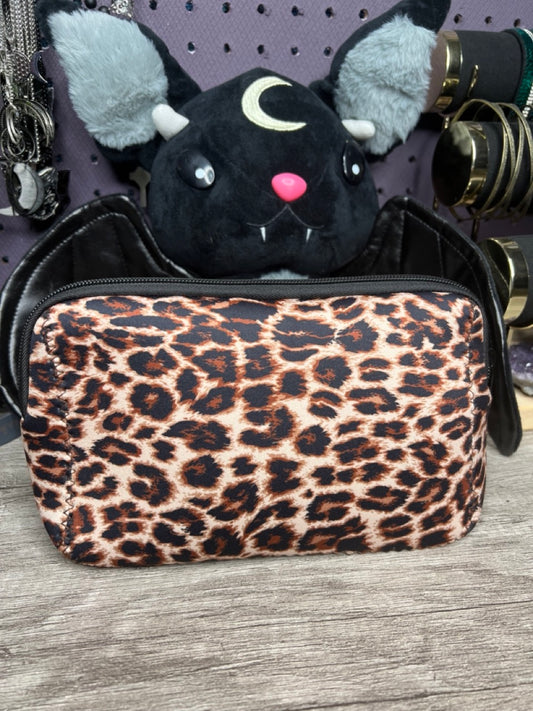 Leopard-Print Neoprene Makeup Bag