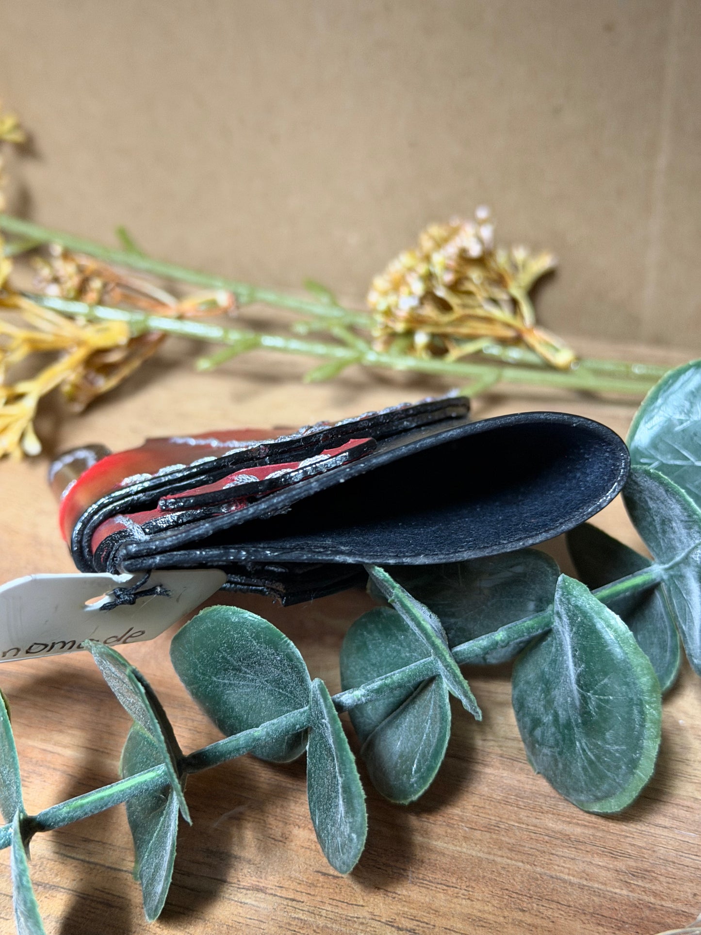 Handmade- Real Leather-Red Dragon Wing Card Sleeve