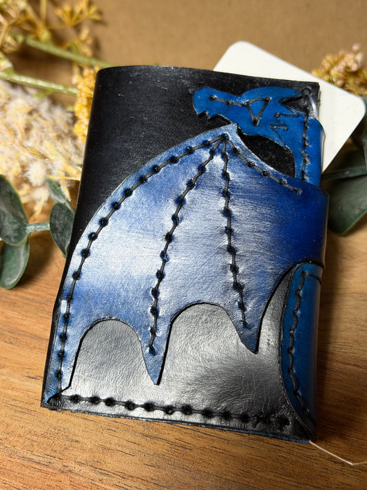 Handmade- Real Leather-Blue Dragon Wing Card Sleeve