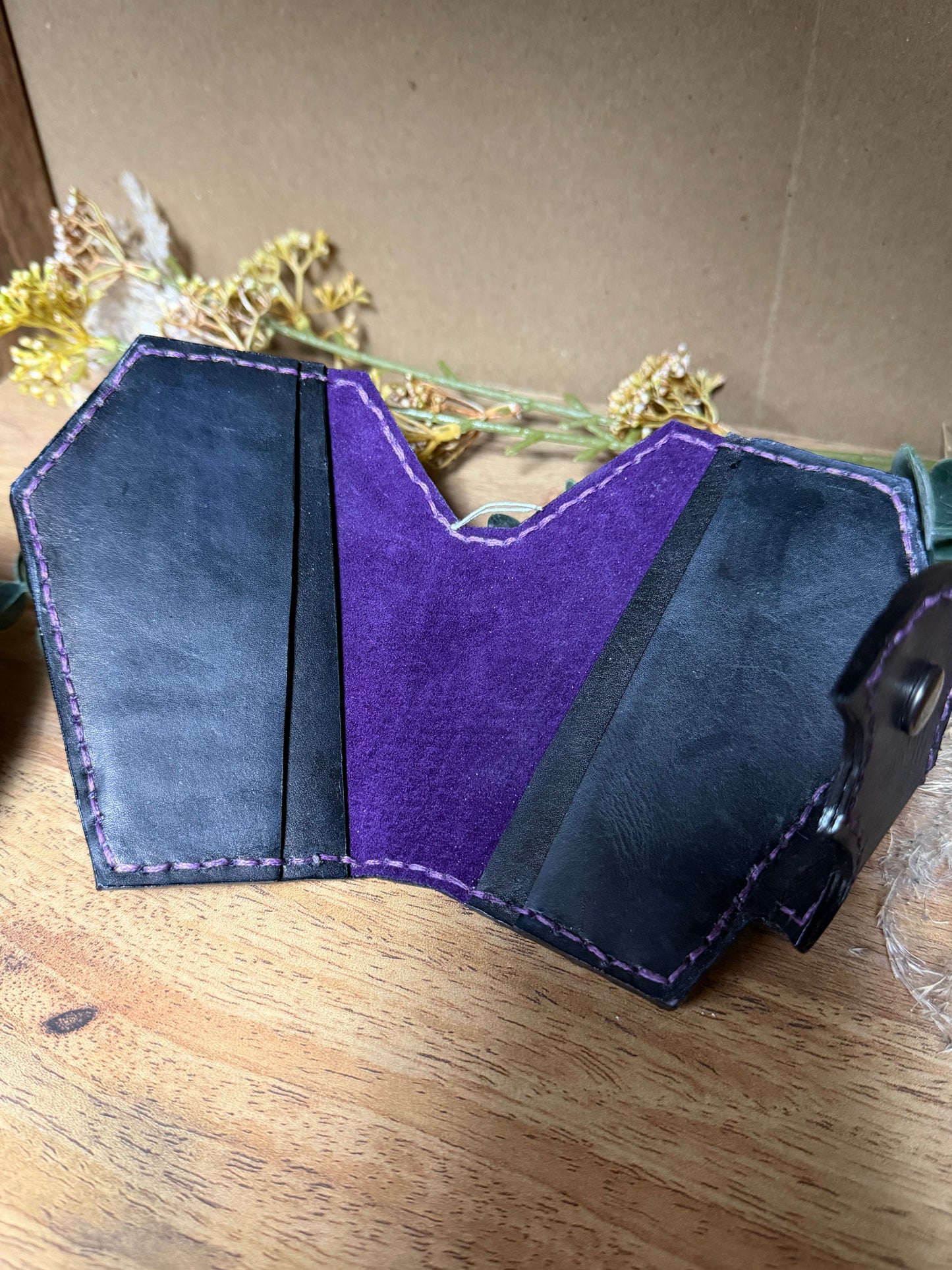 Handmade- Real Leather- Purple Dragon Wing Wallet