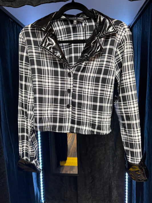 Dollskill- Black/White Plaid Crop Jacket- XS
