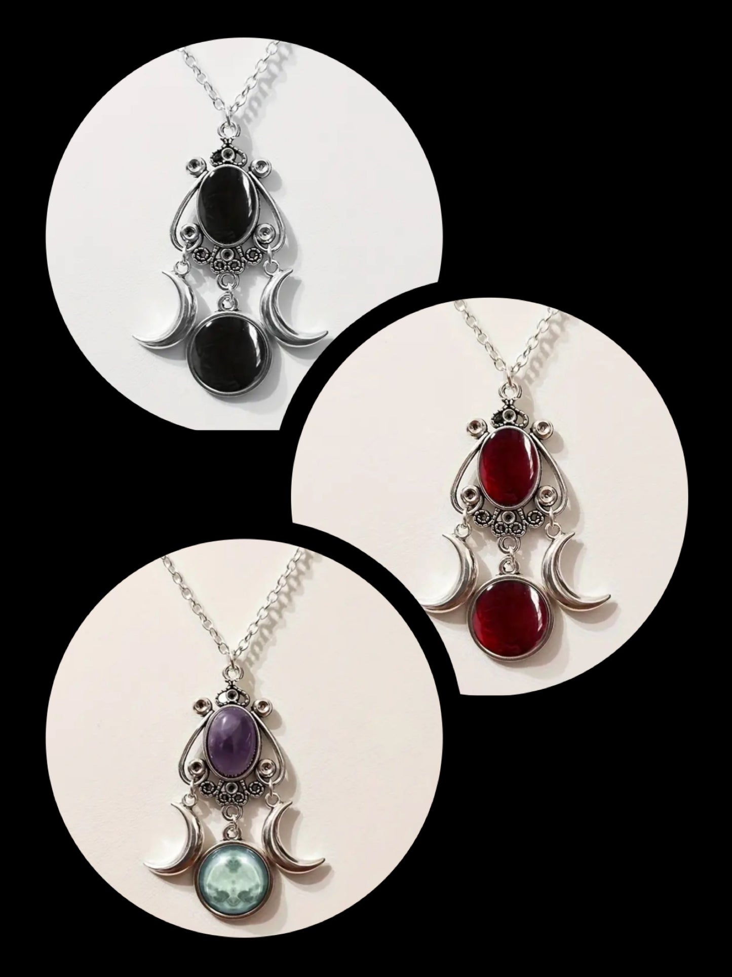 Triple Moon Goddess Stone Necklaces